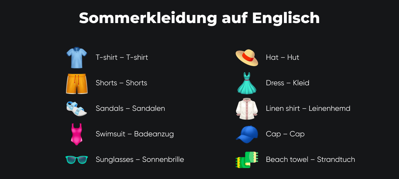 Sommerkleidung auf Englisch