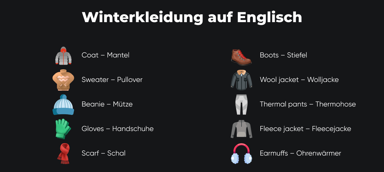 Winterkleidung auf Englisch