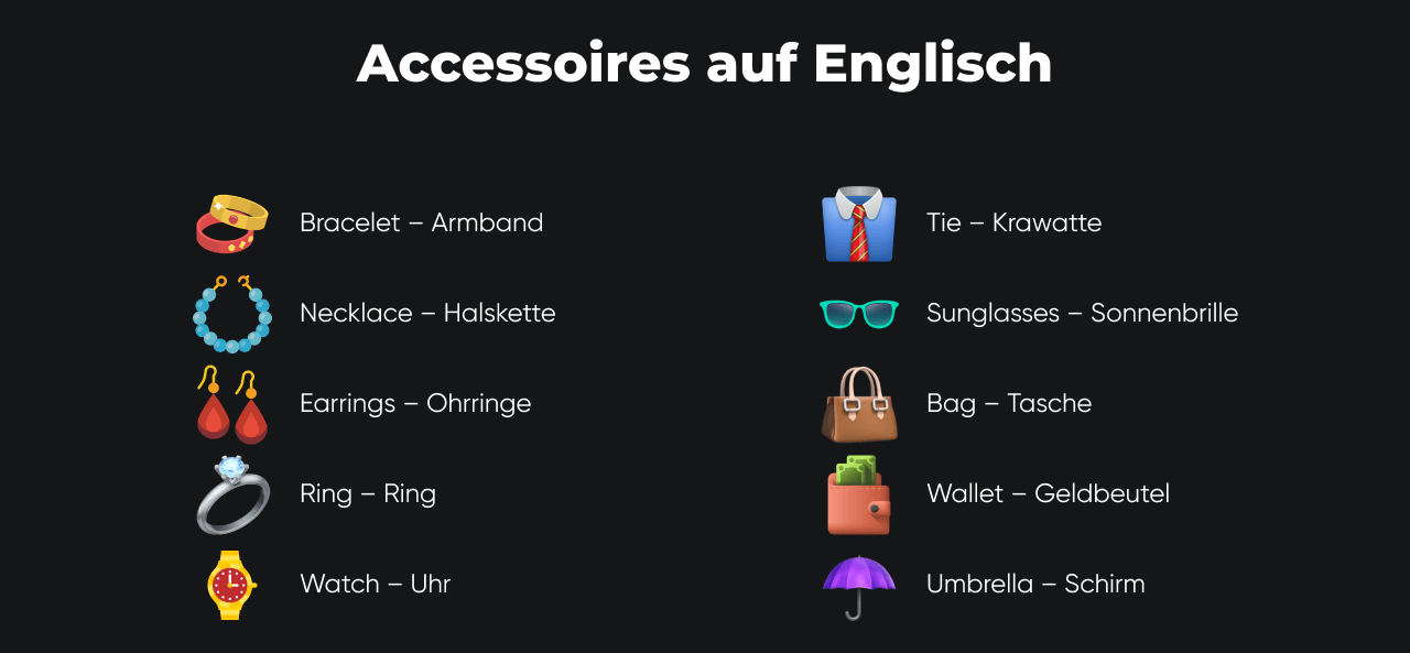 Accessoires auf Englisch