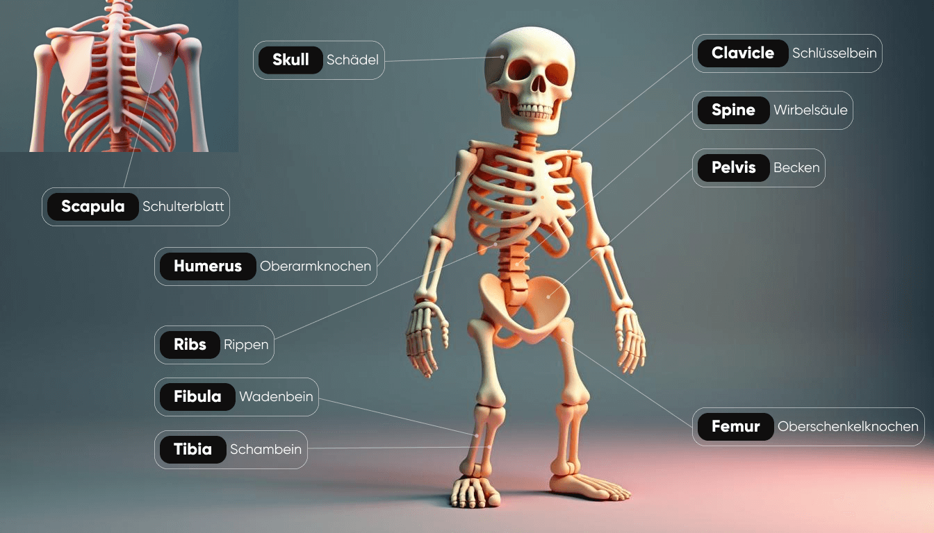 Das Skelett auf Englisch
