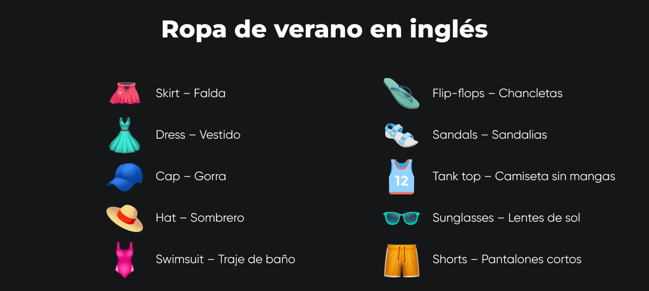 Ropa de verano en inglés