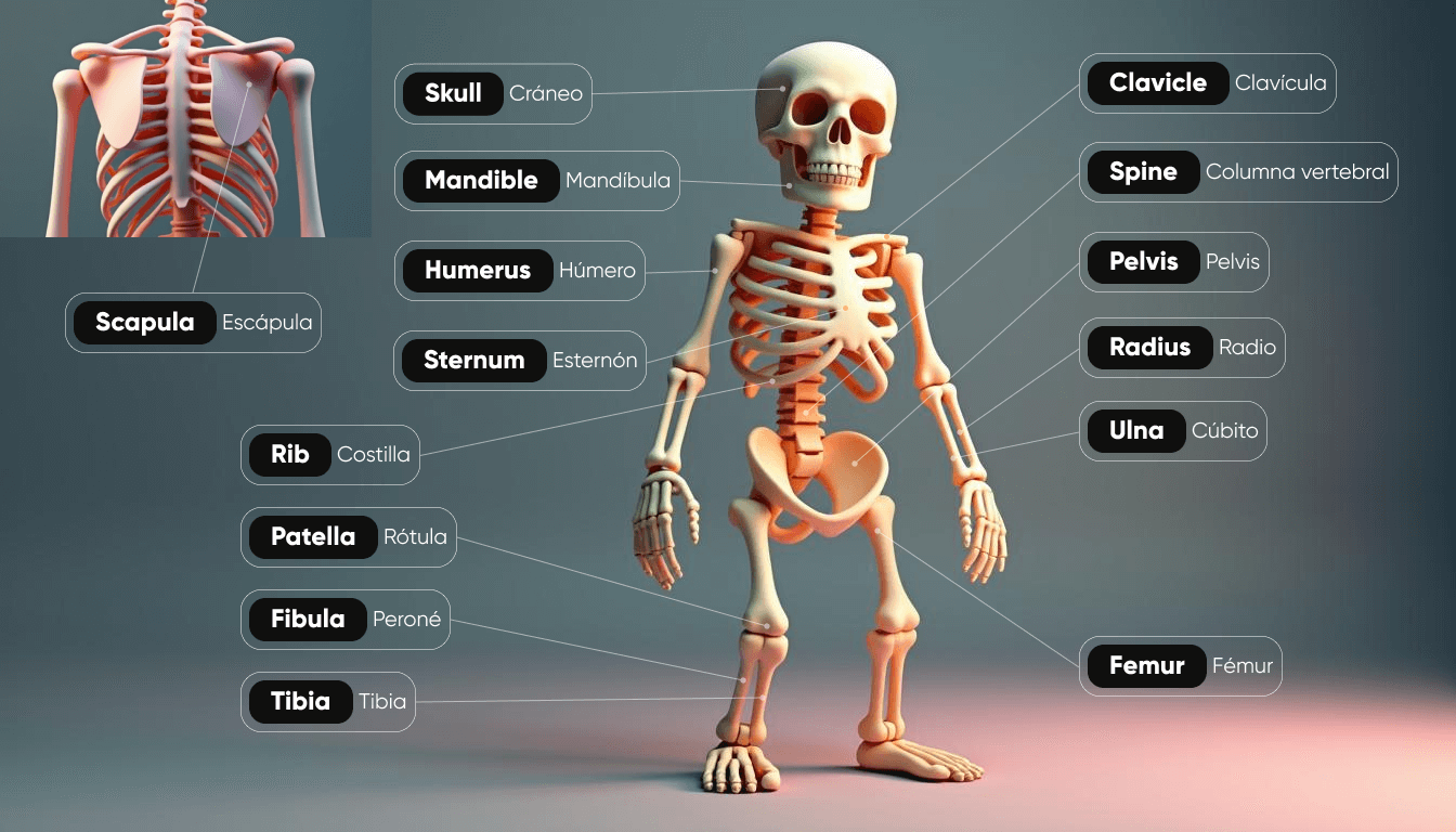 Las partes del esqueleto en inglés