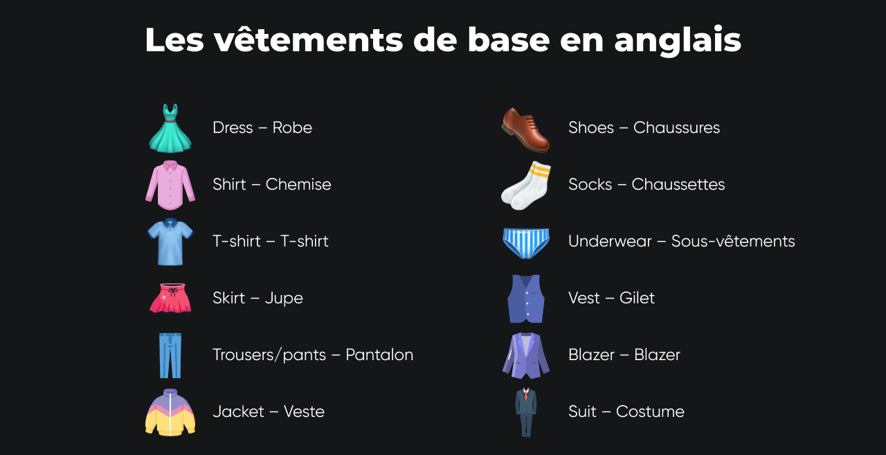 Vocabulaire fondamental des vêtements en anglais