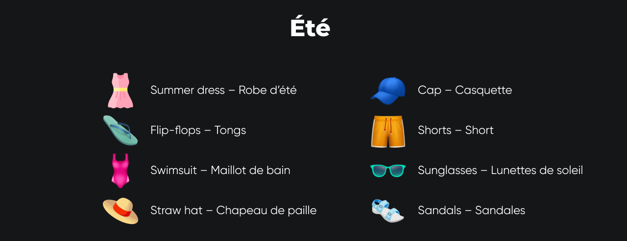 Liste des vêtements en anglais selon les saisons