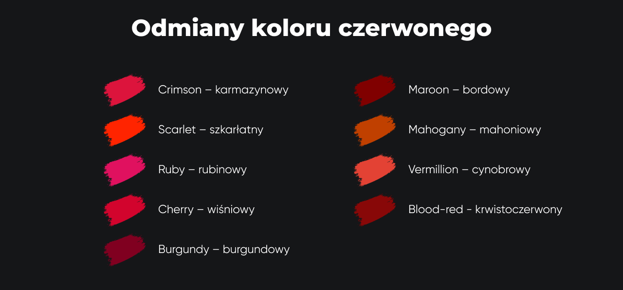 Odmiany koloru czerwonego